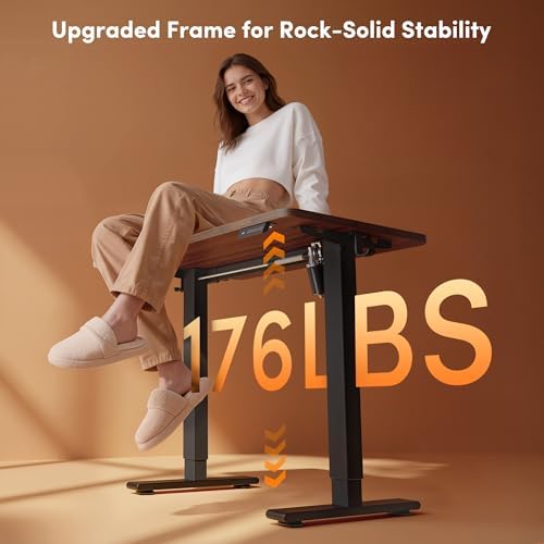 FEZIBO 32" Small Electric Standing Desk Height Adjustable Desk, Dark Walnut - Image 4