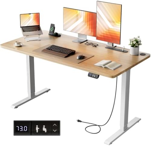 HLDIRECT 40" Electric Standing Desk with Power Outlets, Maple by HLDIRECT