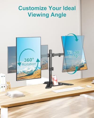 MOUNT PRO Dual Monitor Stand, Free-Standing Full Motion Monitor Desk Mount Fits 2 Screens up to 27 inches,17.6lbs with Height Adjustable, Swivel, Tilt, Rotation, VESA 75x75 100x100, Black - Image 6