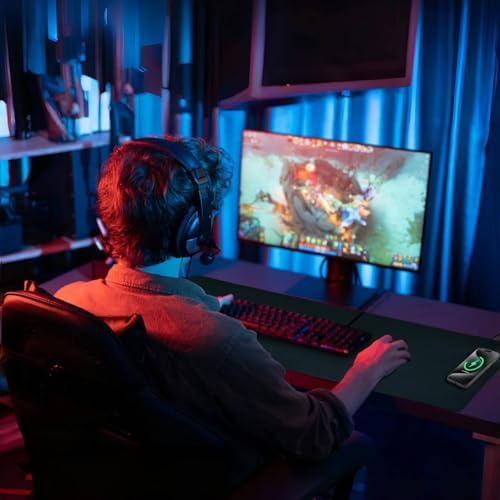 Desk Mat with Wireless Charging, Black Mouse Pad with Wireless Charger, Desk Pad Matt for Desktop, Mousepad Gaming Large Mouse Pad, Leather Compute for Keyboard and Mouse, 32" x 16" - Image 5