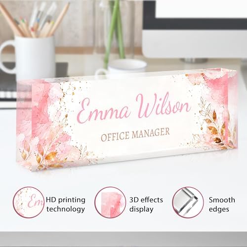 Custom Name Plate for Desk, Acrylic Desk Name Plate Personalized, Employee Appreciation Gifts, Office Desk Accessories for Women Men Teacher Nurse, Coworker Gifts for Manager Assistant (Blush) - Image 3