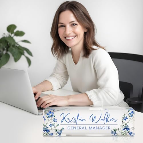 Custom Name Plate for Desk - Personalized Gifts Acrylic Name Plate for Women Men - Office Decor Gifts for Coworkers, Boss, Employees, Teacher, Social Worker (Flowers-A) - Image 2