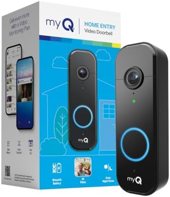 Chamberlain myQ Video Doorbell | 2K Camera, Battery/Wired, Color Night Vision, Live with 2-Way Talk, Motion Detection & Real-Time Alerts, 150 Deg Wide View, Black by Chamberlain%7CmyQ