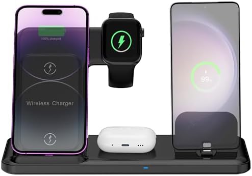 Wireless Charger for iPhone Charging Station, Foldable 4 in 1 Fast Charging for iPhone 16 15 14 13 12 Pro Max Plus, Charger Stand for Apple Watch & Airpods 4 3 2 Pro,for Samsung Series Black - Image 2