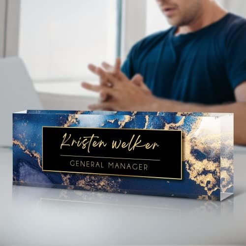 Personalized Custom Name Plate, Office Desk Decor for Women and Men, Employee Appreciation Gifts - Blue Marble - Image 2