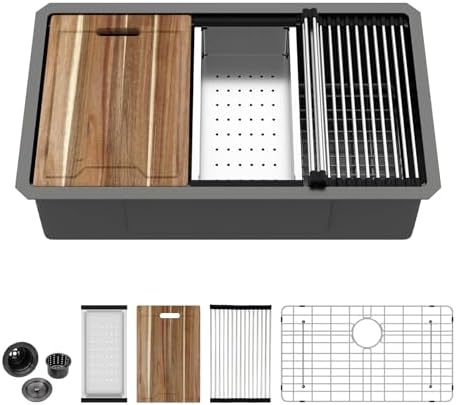 Kichae 28 Black Undermount Kitchen Sink Stainless 16 Gauge Workstation by Kichae