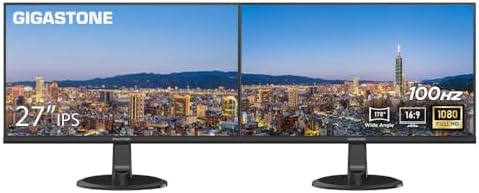 Gigastone 27 inch IPS LED Back Light Monitor 2-Pack 100Hz FHD 1920 x 1080,178°WideView,Frameless, Dual Monitor, MPRT 1ms, Built-in Speakers, Eye Care Technology, Ergonomic Tilt VESA Mount, HDMI VGA by Gigastone
