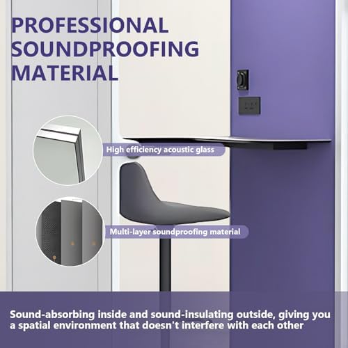 Office Sound Booth with Audio Privacy - Portable Soundproof Booth Includes White Frame with Curved Corners,Soundproof Steel Plate Room with Light,Purple Interior for Study (42.52IN) - Image 4