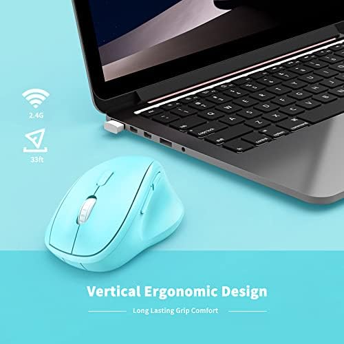 Ergonomic Wireless Mouse with USB Receiver for PC Computer, Laptop and Desktop, Ergo Mouse Vertical with Silent Clicks Long Battery Life, Up to 1600 DPI & 1 AA Battery Powered, Blue - Image 4