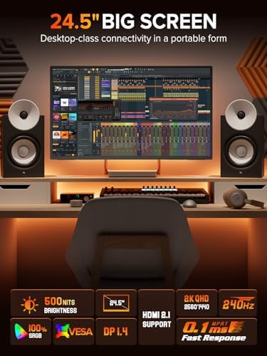 UPERFECT 24.5" 2K 240Hz Portable Monitor, 500 Nits Gaming Display - Image 2