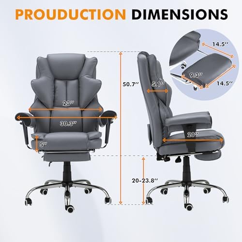 HOMREST Heated Massage Executive Office Chair with Foot Rest,Slate Grey - Image 3