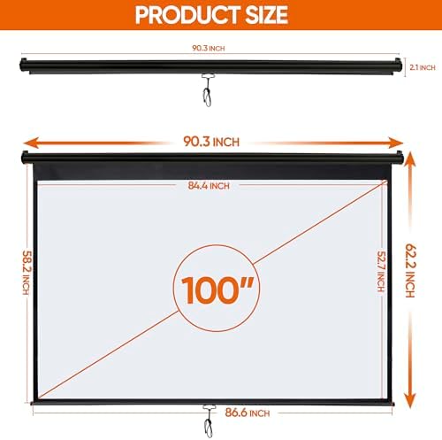 SUPER DEAL 100'' 16:10 HD Projection Screen Foldable Anti-Crease Portable Projector Movie Screen Manual Pull Down for Home Theater Presentation Education Outdoor Indoor Public Display, Black - Image 6
