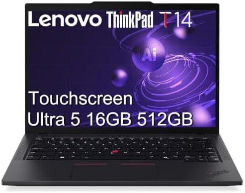 Lenovo ThinkPad T14 Gen 5 AI PC Touchscreen Laptop (14" FHD+, Intel Ultra 5 135U, 16GB DDR5 RAM, 512GB SSD,12-Core (> i7-1355U)) for Business, Backlit, Fingerprint, 5MP IR Webcam, Win 11 Pro (Renewed) by Amazon+Renewed