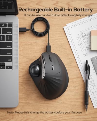 Nulea Wireless Trackball Mouse, 54° Vertical Ergonomic Thumb Control-Black - Image 3