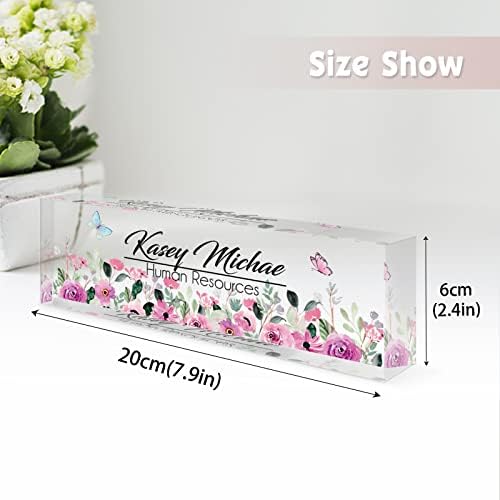 SalaGraphics Desk Name Plate Personalized, Custom for Desk, Office Decor Women Men, Acrylic Accessories, Gifts Coworkers Boss Teacher, Employee Appreciation (Flowers B) 8”(L)x2.5(W) - Image 3