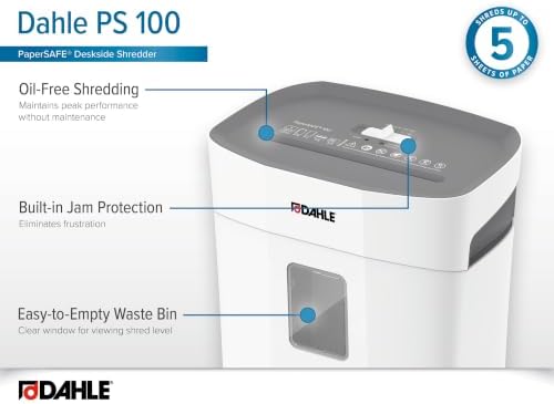 Dahle PaperSAFE PS 100 Paper Shredder, Oil Free, Jam Protection, Security Level P-4, 5 Sheet Max, Shreds Staples, Paper Clips & Credit Cards - Image 5
