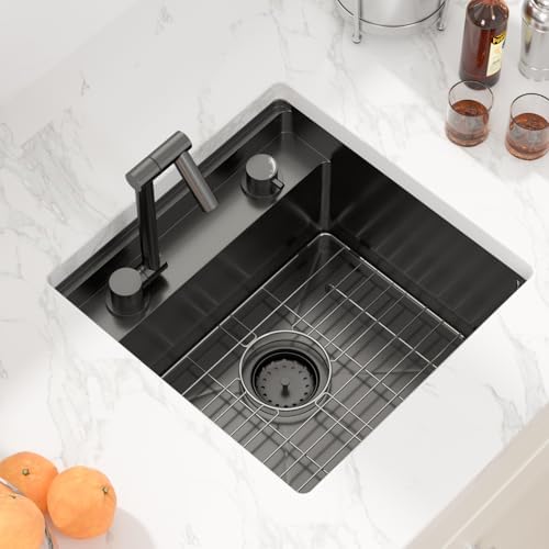 Sarlai Black Undermount Bar Sink With Foldable Faucet - 18x18 Inch Outdoor Black Kitchen Sink RV Workstation 16 Gauge Stainless Steel Single Bowl Handmade Outdoor BBQ Sinks with Lid - Image 2
