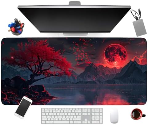 Large Mouse Pad, Red Moon Landscape Desk Mat, Extended Gaming Mouse Pad with Non-Slip Rubber Base, Thick 3mm Smooth Surface Keyboard Mat for Office & Home,35.5 x 15.8 in - Image 5