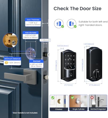 Veise VE027 WiFi Smart Lock Fingerprint Keyless Entry Deadbolt Matte Black - Image 6