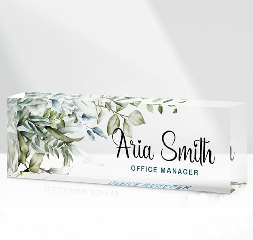 Name Plate for Desk, Desk Name Plate Personalized, Custom Office Desk Accessories Decor for Women, Teacher Nurse Employee Appreciation Gifts, Office Gifts for Boss Coworkers (Leaf-A) by DOCRAGI