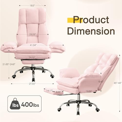 JOMEED Cloud Cross Legged Office Chair with Footrest,Flip Armrest,Pink - Image 3