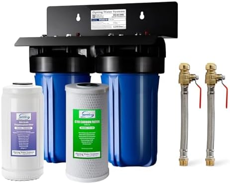 iSpring WGB21B-DS+AHPF12MNPT16X2 2-Stage Whole House Water Filtration System w/CTO Filter and Anti-Scale Filter, 3/4" Push-fit Stainless Steel Hose Connectors, Reduces Scale, Corrosion, Chlorine by iSpring