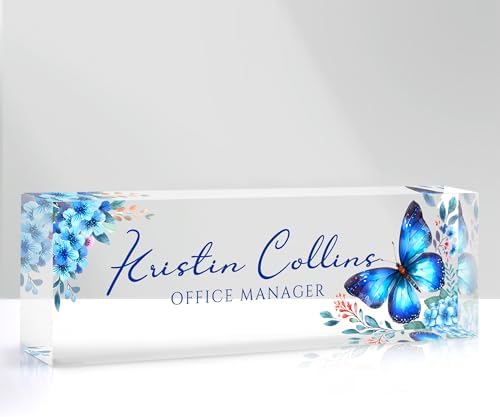 Custom Name Plate for Desk, Personalized Desk Name Plate on Clear Acrylic Glass, Appreciation Gifts for Teacher Employee Boss Coworkers Nurse, Office Desk Accessories for Women Men (Azure) by DOCRAGI