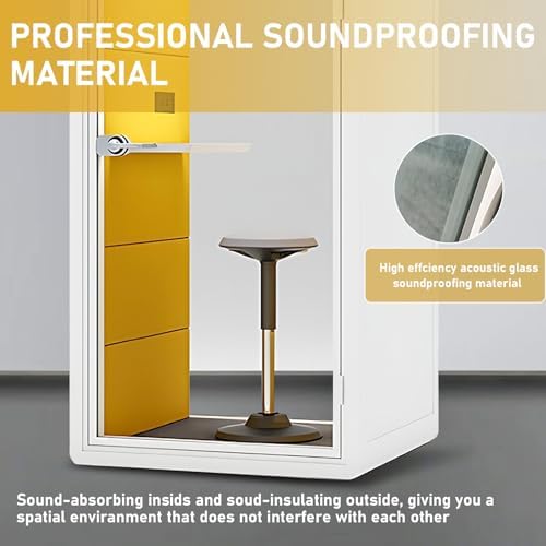 Office Sound Booth with Audio Privacy - Soundproof Proof Booth Includes Superimposed Interior Design,Sound Room Include Socket,Fans,Light&Small Table for Study (Yellow, 42IN) - Image 4