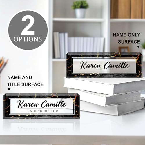 Custom Office Name Plate for Desk - Name Plate Personalized Gifts for Coworkers, Boss, Teacher, Social Worker - Acrylic Office Desk Decor for Women Men - Employee Appreciation Gifts (black gold) - Image 3