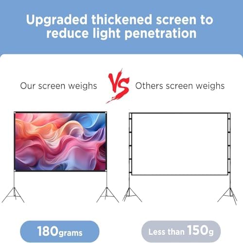 120 Inch Projector Screen with Stand, 16:9 4K HD Portable Movie Screen, Front/Rear Indoor Outdoor Projector Screen, Wrinkle-Free Screen with Carry Bag for Backyard Moive Night, Camping, Home Theater - Image 3