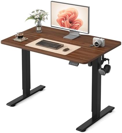 FEZIBO 40" Small Electric Standing Desk Height Adjustable Desk, Dark Walnut by FEZIBO