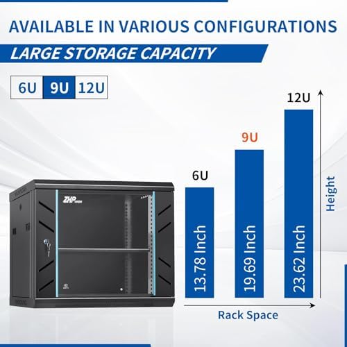 9U Wall Mount Server Cabinet with Lockable Door Heavy Duty IT Network Rack Enclosure for Data Centers & Network Equipment - Image 2