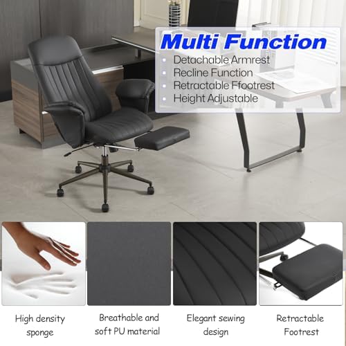 Home Office Desk Chair with Foot Rest, High Back Office Ergonomic Computer Chair with Lumbar Support Adjustable Height Rolling Swivel Chair Executive Task Armrests(Black) - Image 7