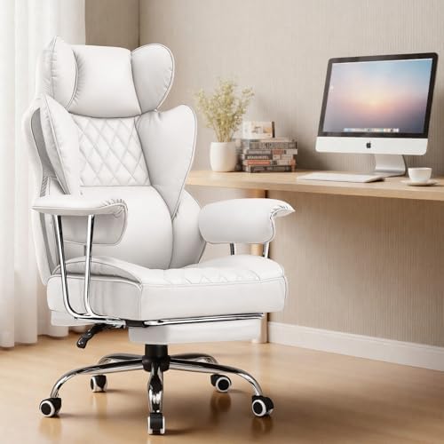 COMHOMA Big and Tall Gaming Chair with Pocket Spring Lumbar Support, Ergonomic Office Chair with Footrest, Executive Desk Chair with Outward Fixed Soft Armrests, Computer Chair with High Back, White - Image 2