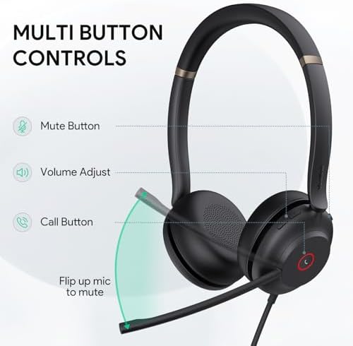 Yealink UH37 PC Headset with Mic for Computer Wired Headphones with USB-C/A - Image 5