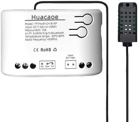 1CH Tuya Intelligent Temperature and Humidity Sensor,DC 7-32V/USB 5V Dry Contact Relay,Dry Contact,Timing Switch,Real-Time Monitoring Intelligent Module,Compatible with Alexa Google by Unknown
