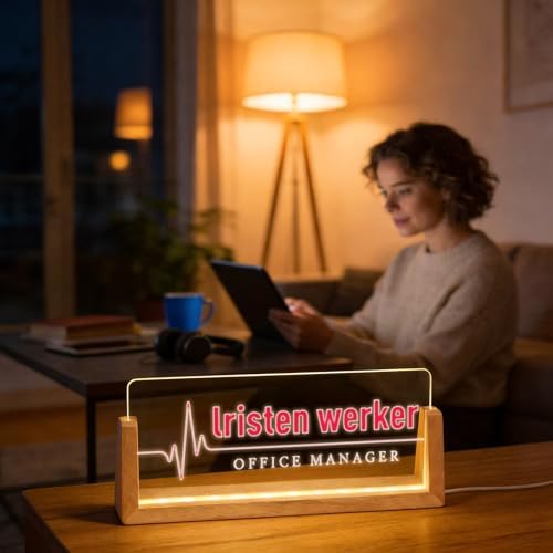 Personalized Light Up Acrylic Desk Name Plate - Custom Name Plate for Desk with Walnut Wood Base - Appreciation Office Gifts for Employees, Teacher, Social Worker (Nurse-2) - Image 3