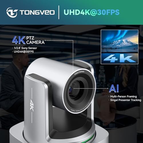 TONGVEO AI 4K PTZ Camera with Auto Tracking, 10X Optical Zoom Video Conferencing Camera, HDMI & USB 3.0 Plug and Play Webcam for Zoom, Teams, Church Worship, Live Streaming, Education - Image 6