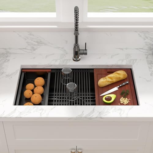 Sarlai 30 Matte Black Undermount Kitchen Sink Workstation 30x18 Inch Sinks - Image 2