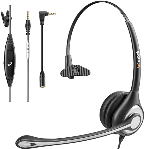 Wantek Cell Phone Headset with Microphone Noise Cancelling for Laptops, PC,3.5mm Jack,Volume Control,Wired Computer Headsets for Zoom Skype,for Office,Business, Call Center, Clear Chat（Black） by Wantek
