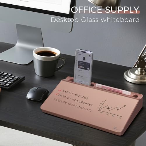 TOWON Compact Glass Desktop Whiteboard with Storage 12x7 in, Rose Gold - Image 2