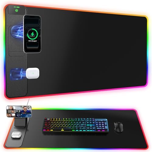 Wireless Charging Mouse Pad with Magnetic Phone Stand, 31.5"x15.8" Large by abcmat