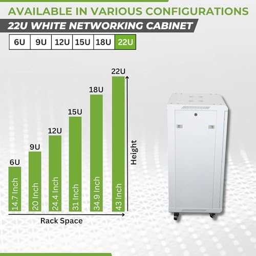 NavePoint 22U Network Cabinet with Glass Door – 22U Wall Mount Server Cabinet White 19” Rack for IT Equipment, AV Devices, Networking Equipment –23” Deep Server Rack Enclosure w/Wheels - Image 3