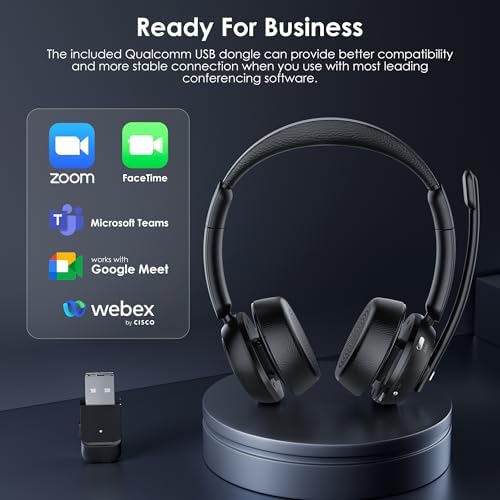 Upgrade ANC & ENC Wireless Headset with Mic for Work(Flip-to-Mute & Dongle) - Image 6