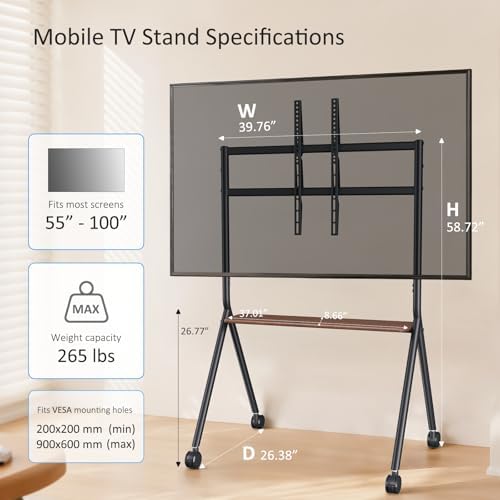 Smart Board Stand for 55-100 Inch Interactive Whiteboard, Holds Up to 265lbs, Height Adjustable Interactive Whiteboard Stand with Lockable Wheels for Office/Classroom/Home - Image 2