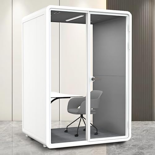 Office Sound Booth with Audio Privacy - Portable Soundproof Booth Includes White Frame with Curved Corners,Soundproof Room with Light,Fans, Magnetic Door Lock&Table for Study (62.99IN) by X-Comfot