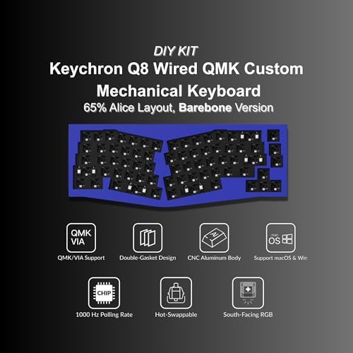 Keychron Q8 65% Alice Layout Barebone Mechanical Keyboard – Full Metal, Wired, Hot-Swappable, QMK Programmable Macros, Mac/Windows/Linux Compatible, RGB, Double-Gasket DIY Kit – Blue - Image 3