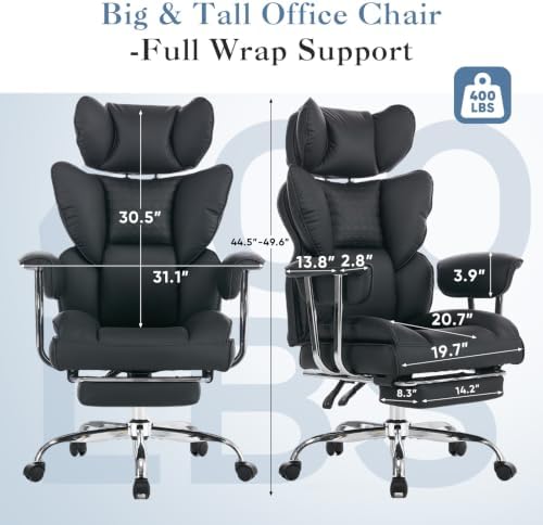 DUMOS Big and Tall Home Office Desk Chair, Executive Chair with Footrest - Image 3