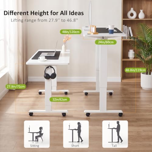 farexon 48x24 Inch Electric Standing Desk with Wheels, White - Image 4