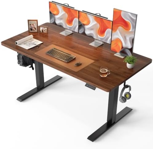 CubiCubi 55 x 28 One-Piece Electric Adjustable Standing Desk, Black Walnut by CubiCubi